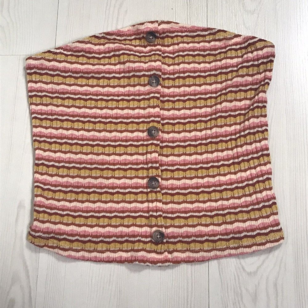 American Eagle Womens Size S Tube Top Striped Button Strapless Yellow Pink Red